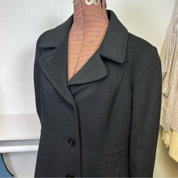 Anne Klein Black Wool Cashmere Blend Single Breast Walking Coat Pea Coat Size 12 - Picture 5 of 13